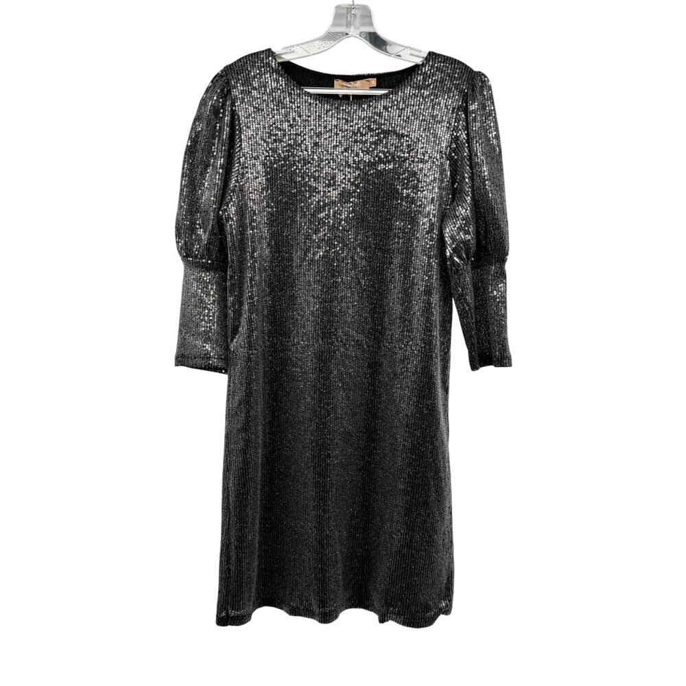 Carla Conti Sequined Sheath Dress 3/4 Puff Sleeve  Gray Size Medium New
